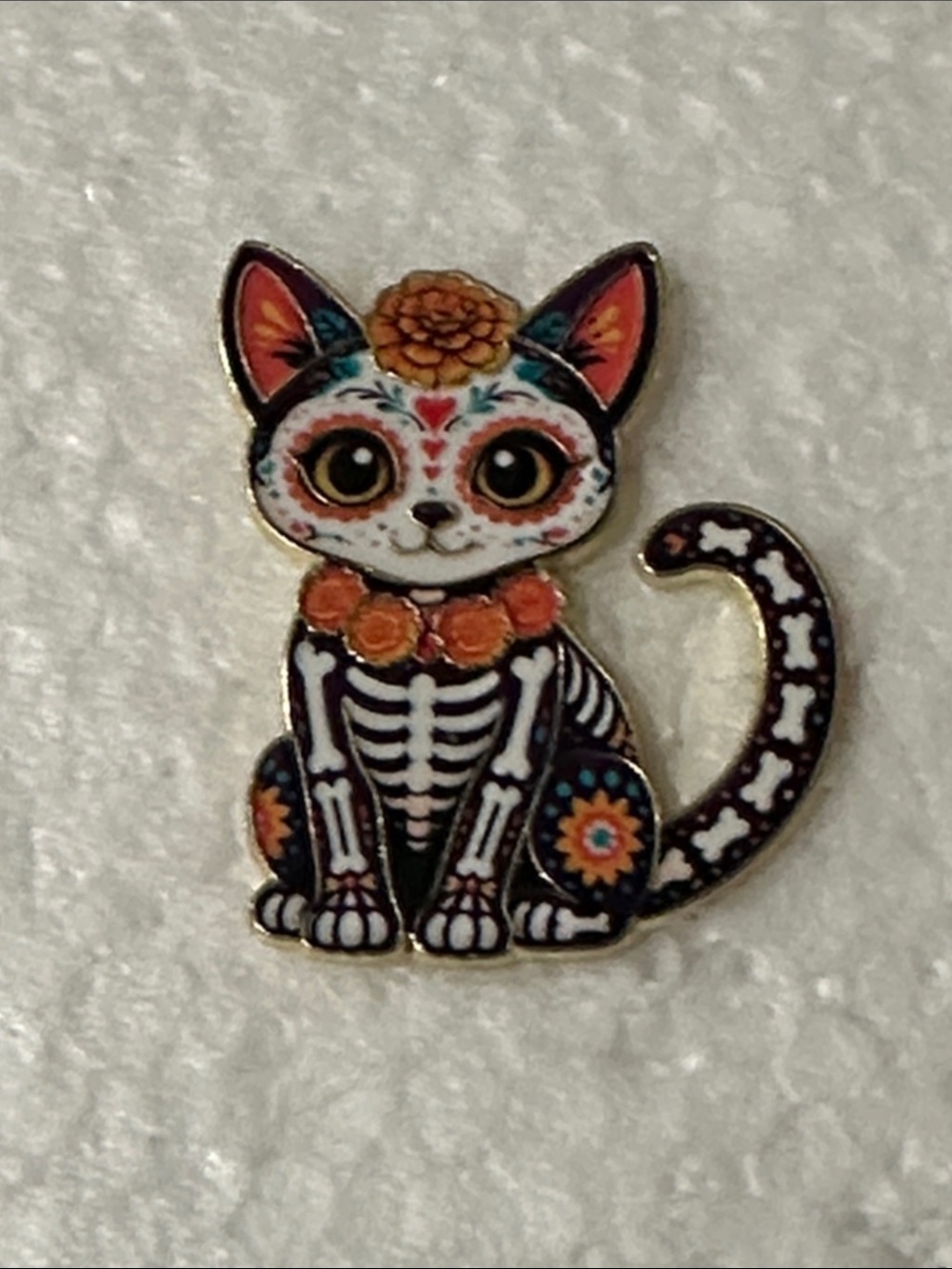 Day of the Dead Cat Enamel Pin - Black & Orange